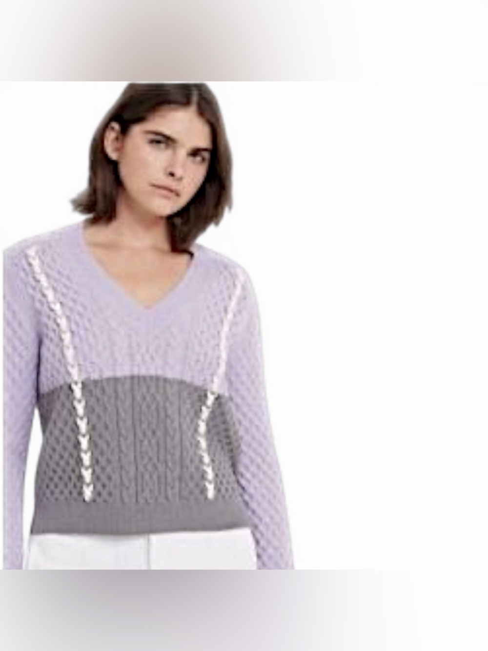 NWT CLUB MONACO Cable Knit Color Block V-neck Sweater, Medium